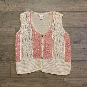 Vintage Gina Peters Cream And Pink Size Large Sweater Vest.